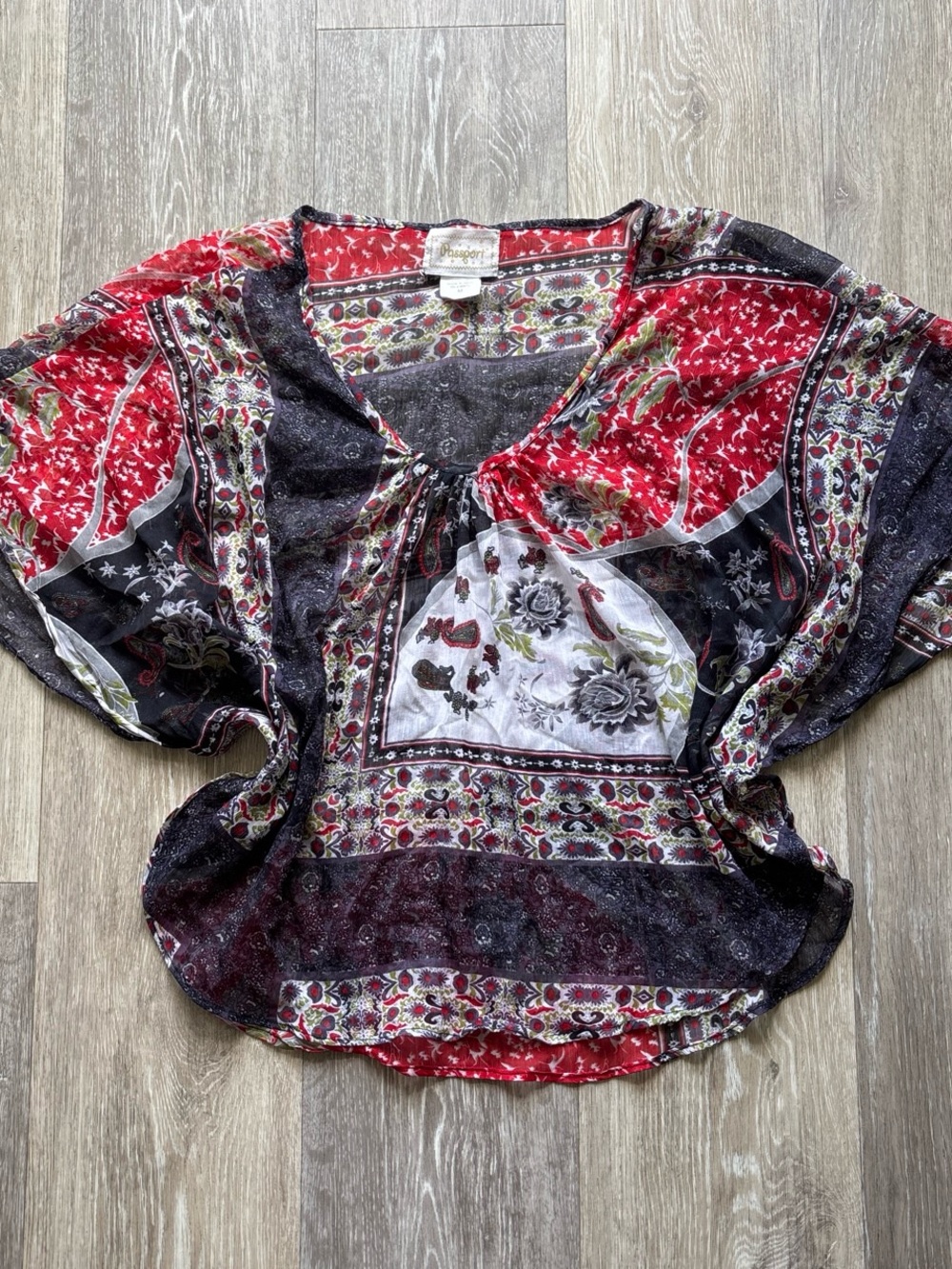 Passport Sheer Patchwork Paisley Blouse in Red and Black